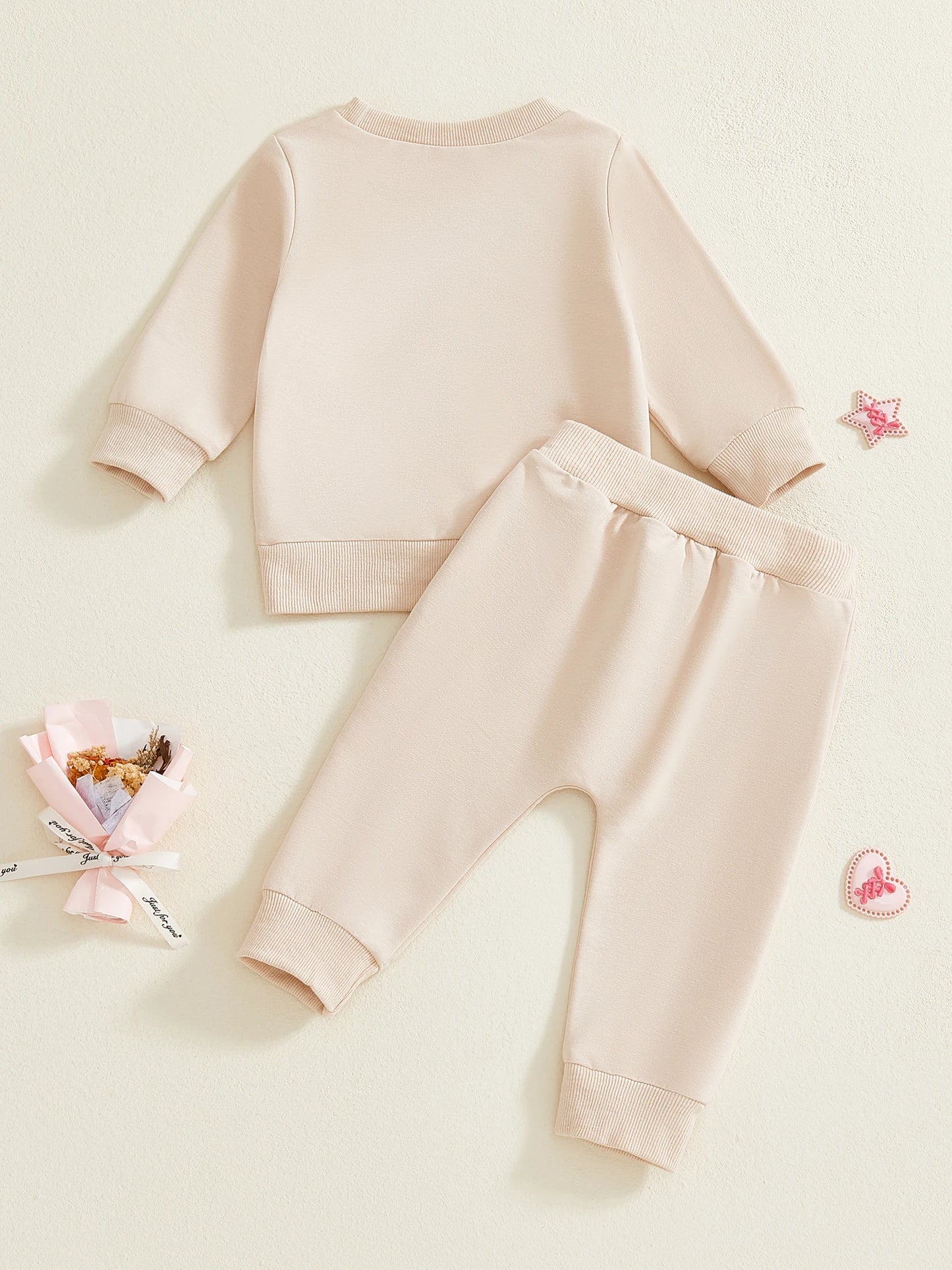 Baby Toddler Girls 2Pcs Mama's Girl Outfit Bow Letter Embroidered Long Sleeve Top and Solid Joggers 2 Piece Set