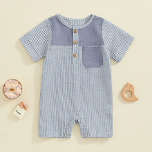 Load image into Gallery viewer, Baby Boys Button Romper Short Sleeve Stripe Print Jumpsuit Pocket Casual Clothes
