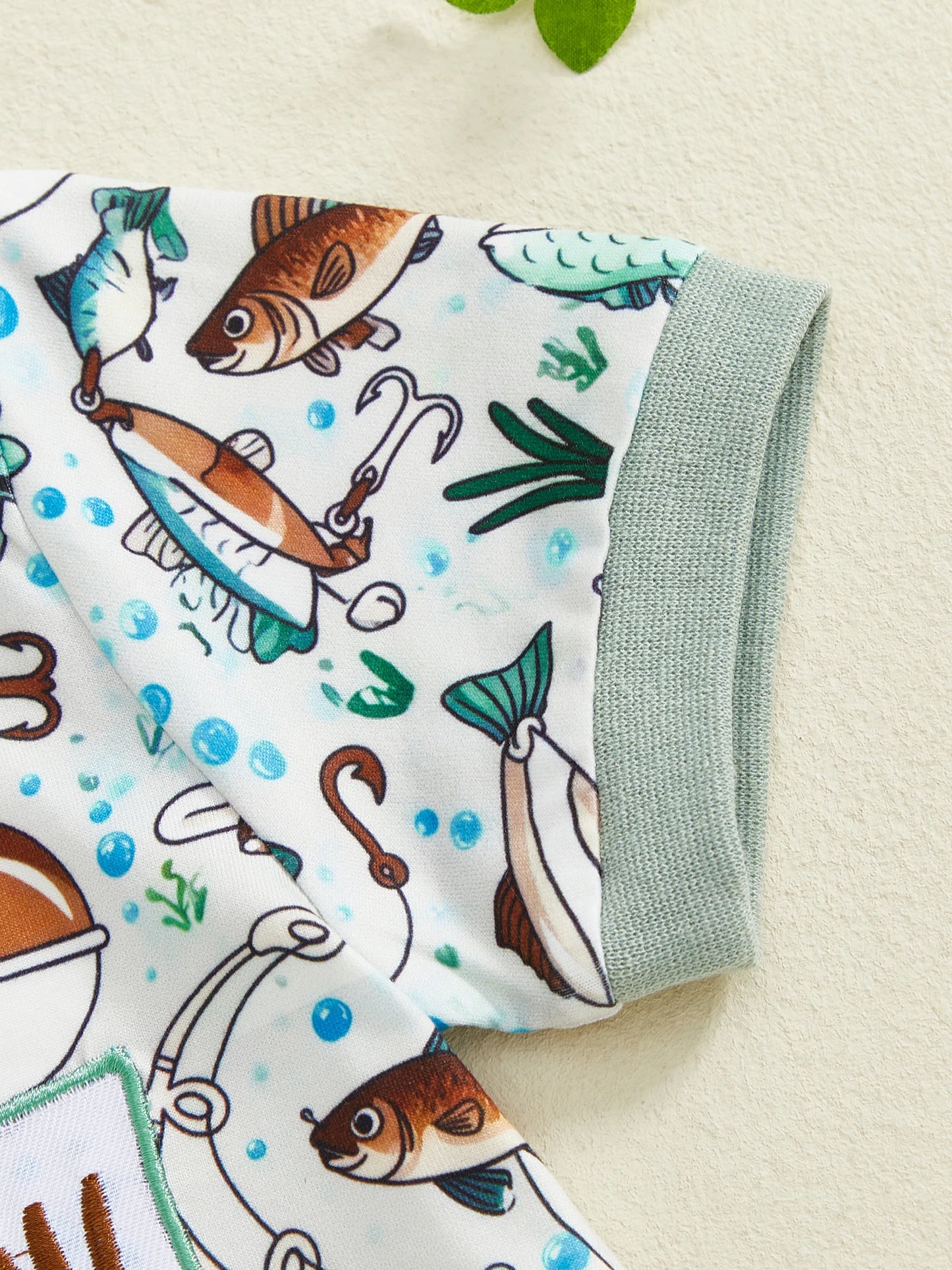 Baby Boy Daddy's Buddy / Boy Romper Adorable Fish Print Letter Embroidery Short Sleeve Round Neck Jumpsuit