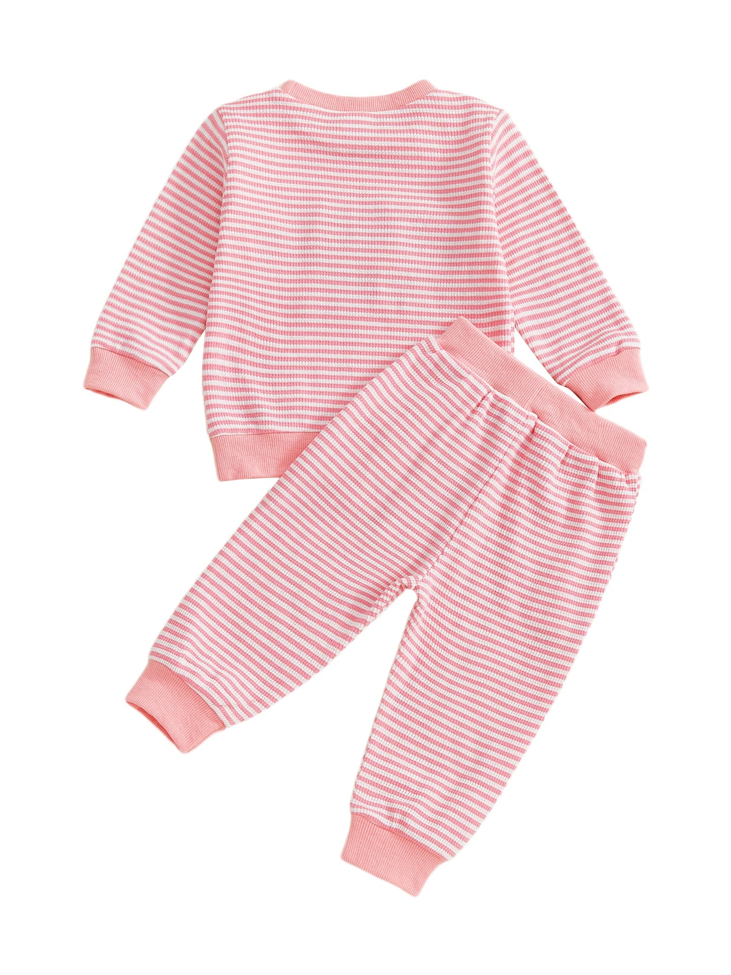 Baby Toddler Girl 2Pcs Daddy's Girl Fall Stripe Outfits Letter Embroidery Long Sleeve Round Neck Pullover Elastic Waist Pants 2Pcs Set