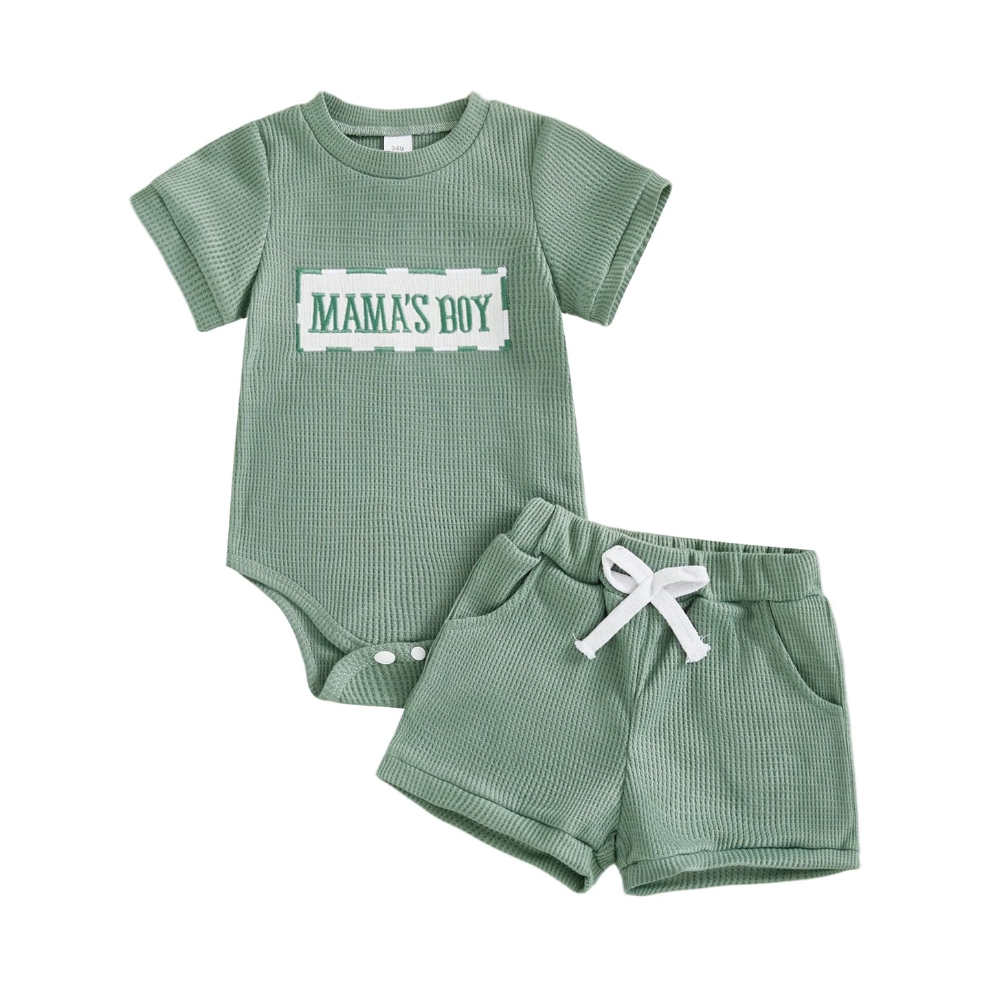 Baby Boy Girl 2Pcs Summer Clothes Mama's Boy / Auntie's Little Bestie Letter Embroidery Short Sleeve Romper Shorts 2 Pcs Outfit Set