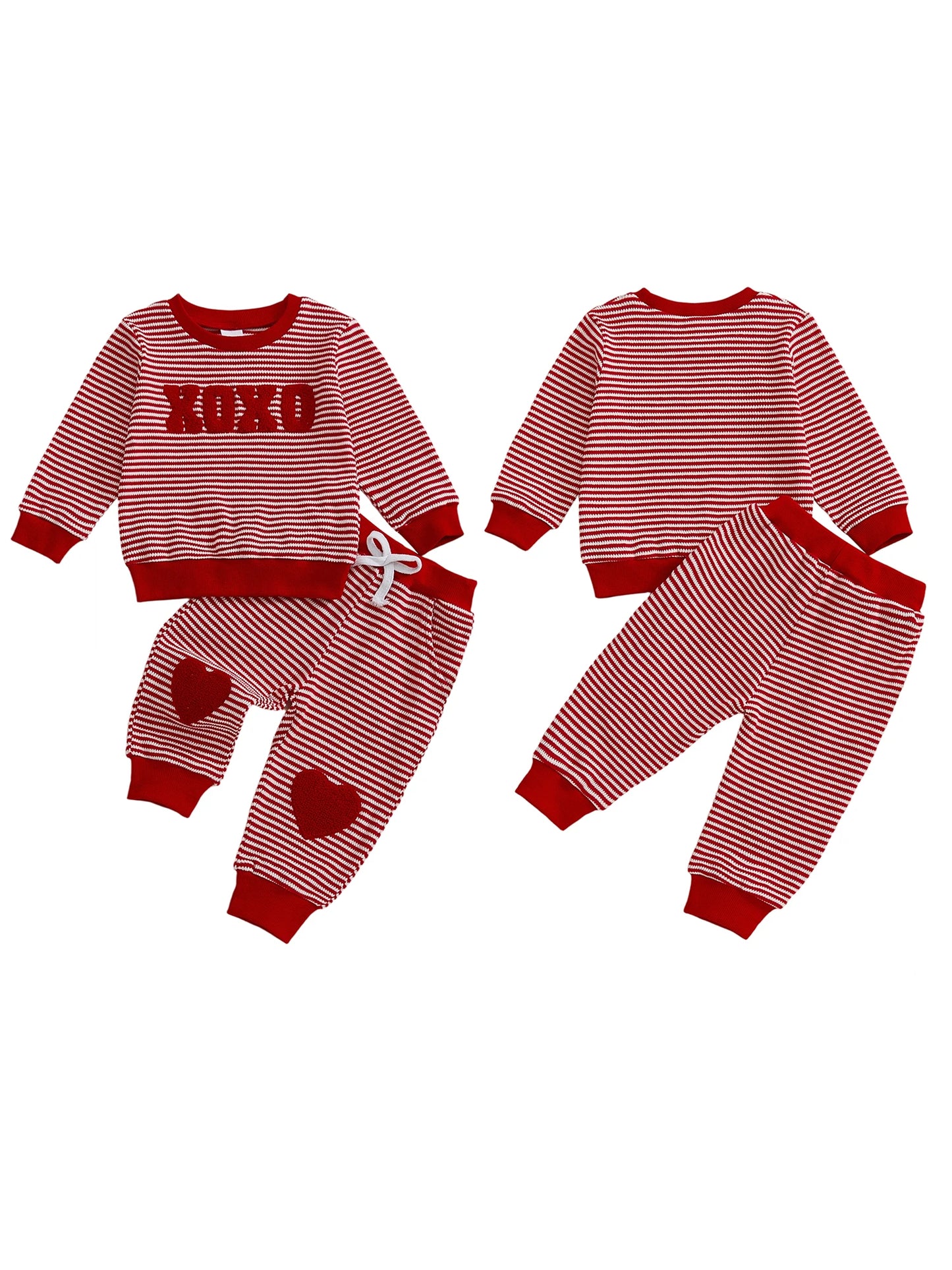 Baby Toddler Girls Boys XOXO Jogger Set Long Sleeve Striped Top with Heart Pants Valentines Day Clothes