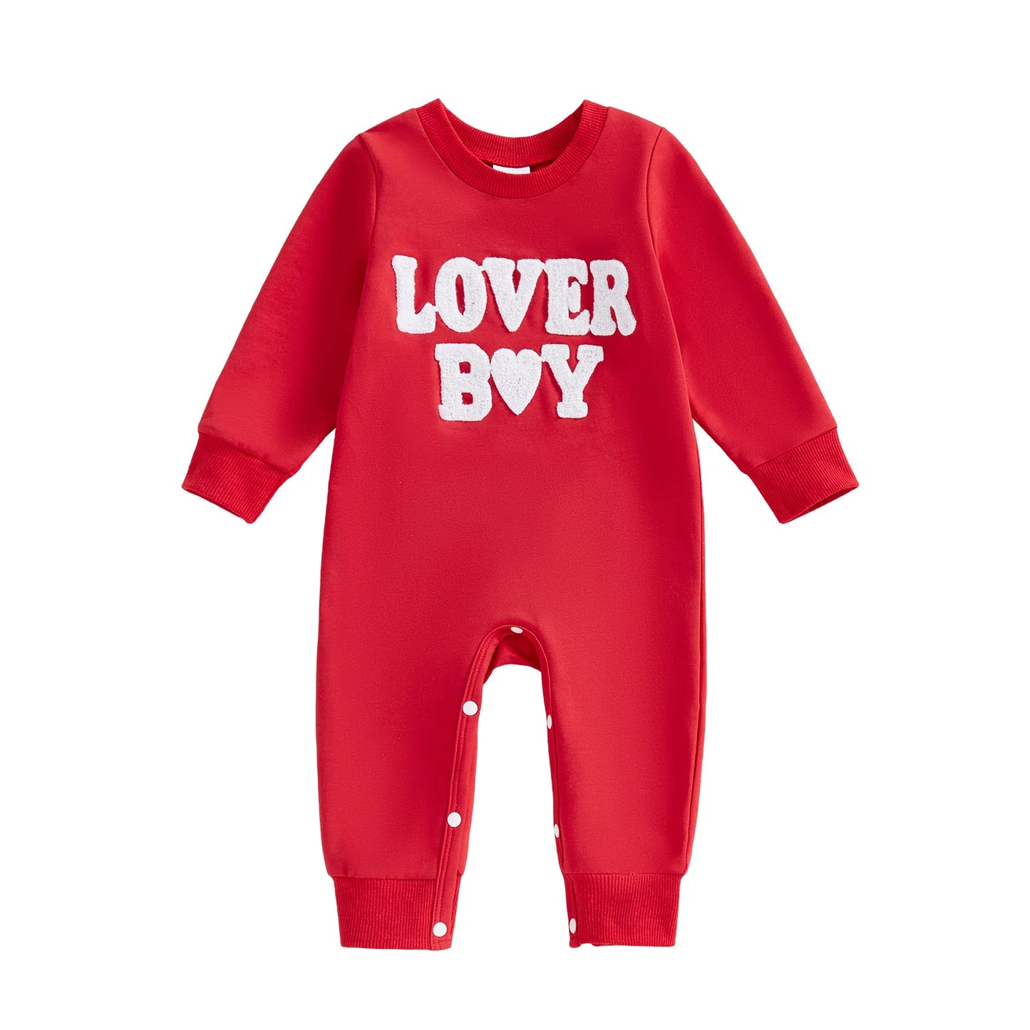Baby Boy Lover Boy Romper Letter Embroidery Crew Neck Long Sleeve Jumpsuit Valentine's Day