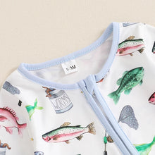 Load image into Gallery viewer, Baby Boys Girls Autumn Casual Romper Long Sleeve Crew Neck Fish Print Zipper Jumpsuit
