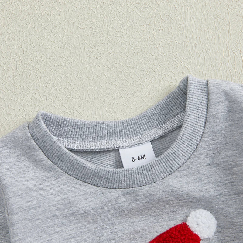 Baby Toddler Boys Girls 2Pcs Christmas Sets Cartoon Embroidered Long Sleeve Top Red Pants Outfits Clothes Jogger Set