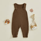 Baby Boys Girls Knit Jumpsuit Sleeveless Square Neck Solid Color Rompers Overalls
