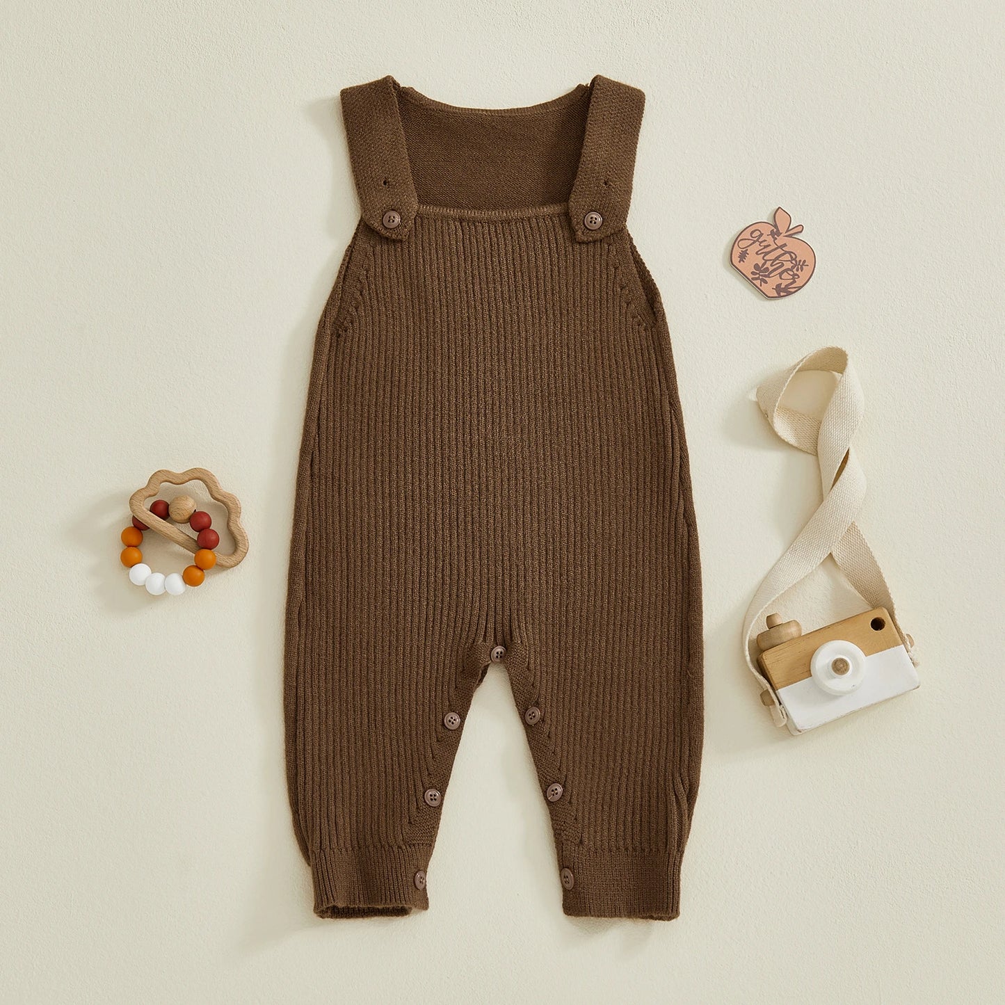 Baby Boys Girls Knit Jumpsuit Sleeveless Square Neck Solid Color Rompers Overalls