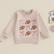 Load image into Gallery viewer, Toddler Kids Girls Bow Football Embroidered Crew Neck Long Sleeve Pullovers Fall Top
