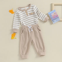 Load image into Gallery viewer, Baby Boy Girl 2Pcs Long Sleeve Waffle Knit Striped Romper Long Pants Set Outfit
