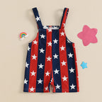 Baby Boys Girls 4th of July Romper Stars and Stripes Pattern Infant Overalls Sleeveless Tank Jumpsuit