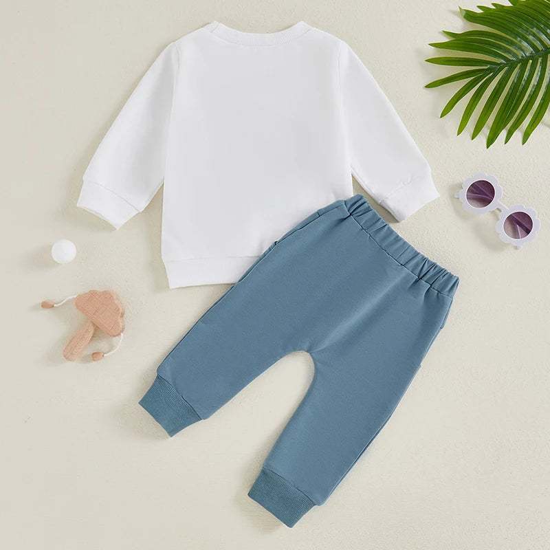 Baby Boys Girls 2Pcs ONE year old Birthday Outfit Golf Letter Print Long Sleeve Crewneck Top and Elastic Pants Set for Fall