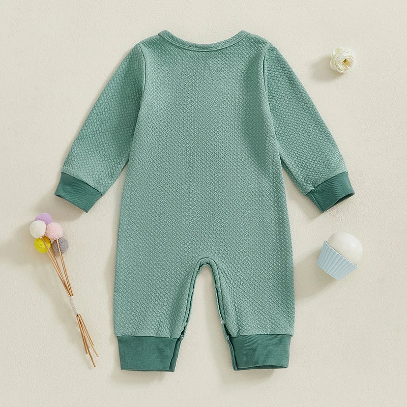 Baby Girls Boys Romper Solid Color Buttons Pockets O-Neck Long Sleeve Spring Jumpsuit