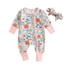 Load image into Gallery viewer, Baby Girl 2 Pcs Daisy Flower Print Crew Neck Long Sleeve Zipper Jumpsuits Romper
