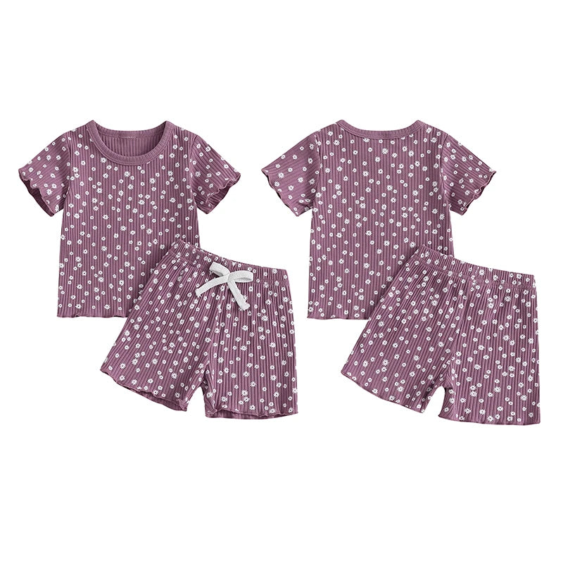 Baby Toddler Girls 2Pcs Flower Set Short Sleeve T-shirt Top With Shorts Floral Outfit