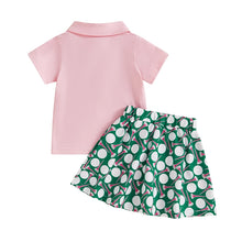 Load image into Gallery viewer, Baby Toddler Girls 2Pcs Summer Outfit Short Sleeve Collar Top and Golf Print A-Line Skirt Set
