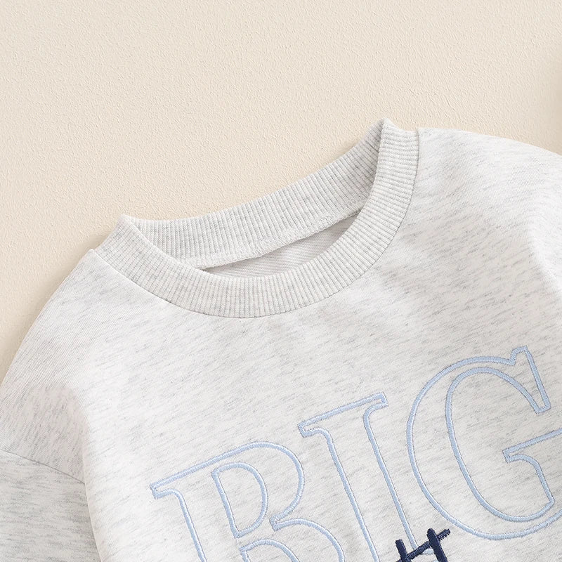 Toddler Kids Girls Boys Big Sister / Brother Matching Clothes Letter Embroidery Crew Neck Long Sleeve Pullover Top