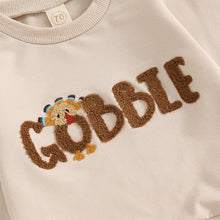 Load image into Gallery viewer, Baby Toddler Boys Girls 2Pcs Gobble Thanksgiving Outfit Turkey Print Long Sleeve Top Pants Set Outfit
