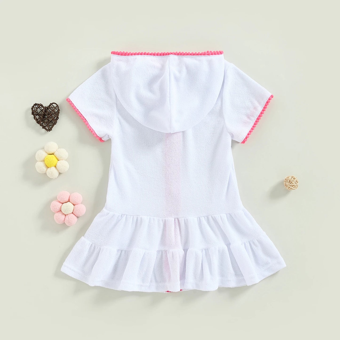 Toddler Kids Girls Swimwear Cover Up Dress Short Sleeve Zip Up Ruffles Solid Beach Dress for Kids
