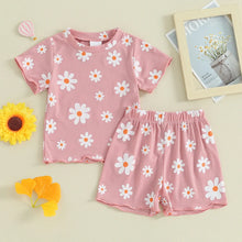 Load image into Gallery viewer, Toddler Baby Girl 2Pcs Spring Summer Clothes Floral Flowers Print Short Sleeve Crewneck Top with Matching Shorts Set Outfit
