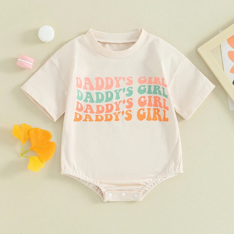 Baby Girls Daddy's Girl Romper Short Sleeve Crew Neck Letters Print Jumpsuit