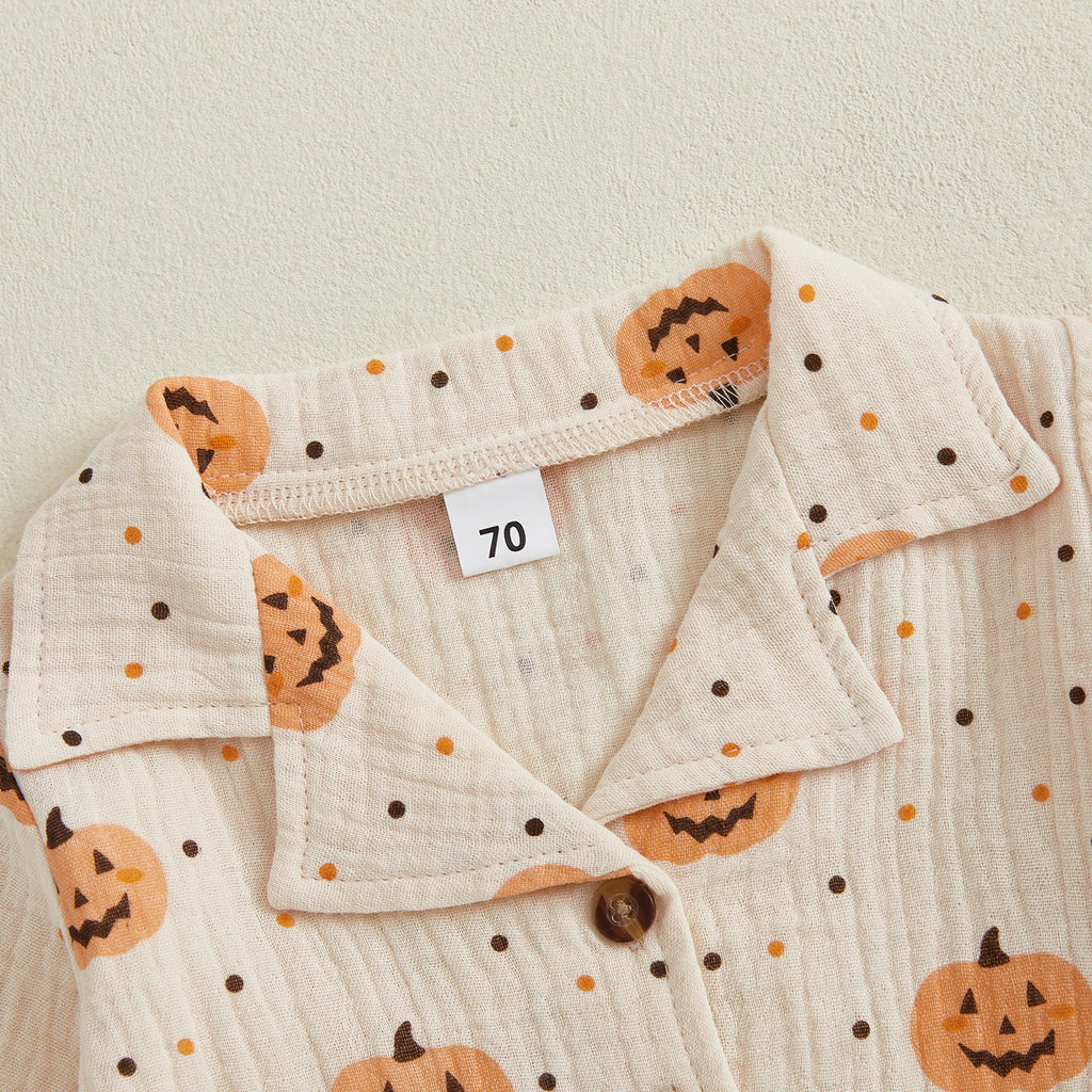 Baby Toddler Boys Girls 2Pcs Halloween Outfit Pumpkin Print Long Sleeve Shirt + Pants Set Loungewear