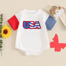 Load image into Gallery viewer, Baby Girls Boys 4th of July USA Independence Day Romper Short Sleeve Crew Neck Embroidery Letters Summer Jumpsuit Clothes
