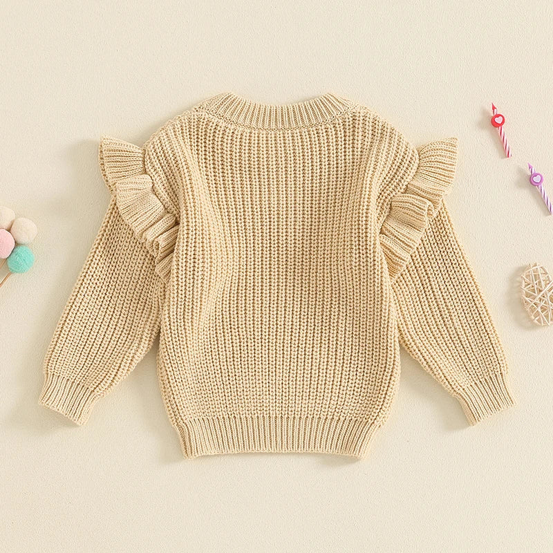 Baby Girl Birthday Sweater One Casual Floral Flowers Letter Embroidery Warm Long Sleeve Knitted Pullover Infant Knitwear Top