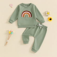 Load image into Gallery viewer, Baby Toddler Girls 2Pcs Outfit Embroidery Rainbow Long Sleeve Crew Neck Top with Elastic Waist Pants Set
