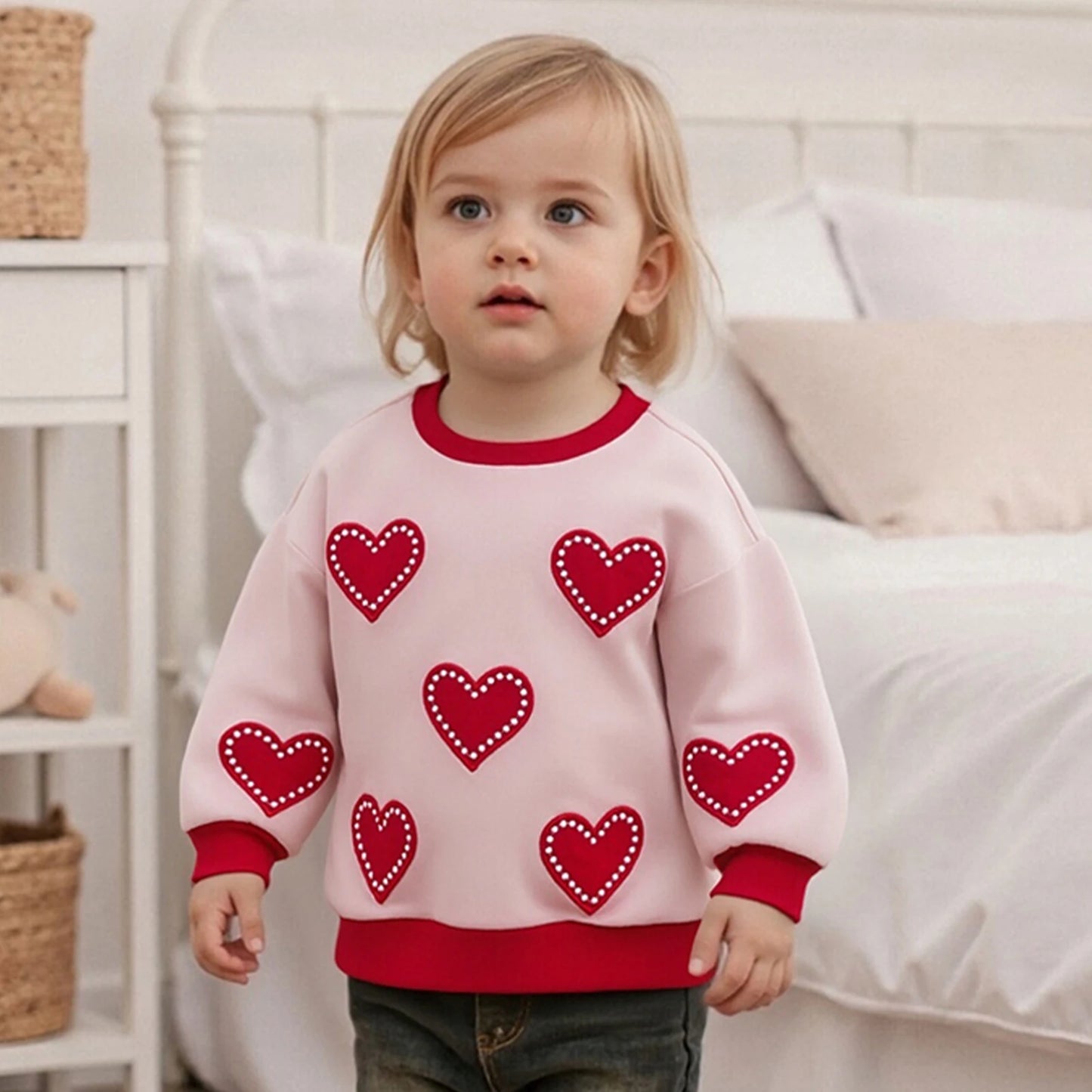 Toddler Girl Valentine s Day Autumn Long Sleeve Crew Neck Heart Print Pullover Top