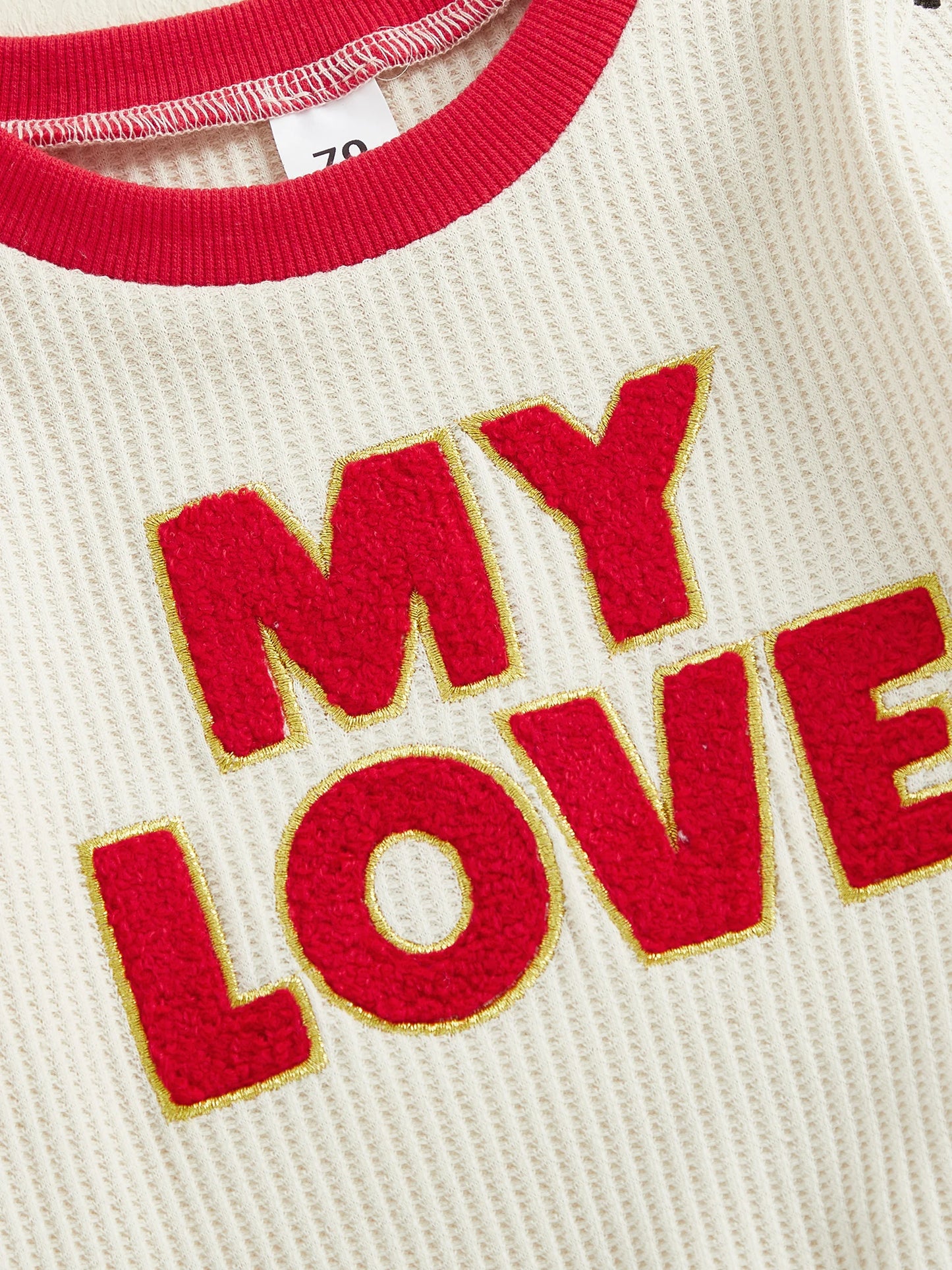 Baby Toddler Boy 2Pcs MY LOVE Valentine's Outfit Letter Embroidery Long Sleeve Crew Neck Pullover Top and Joggers Pants Set
