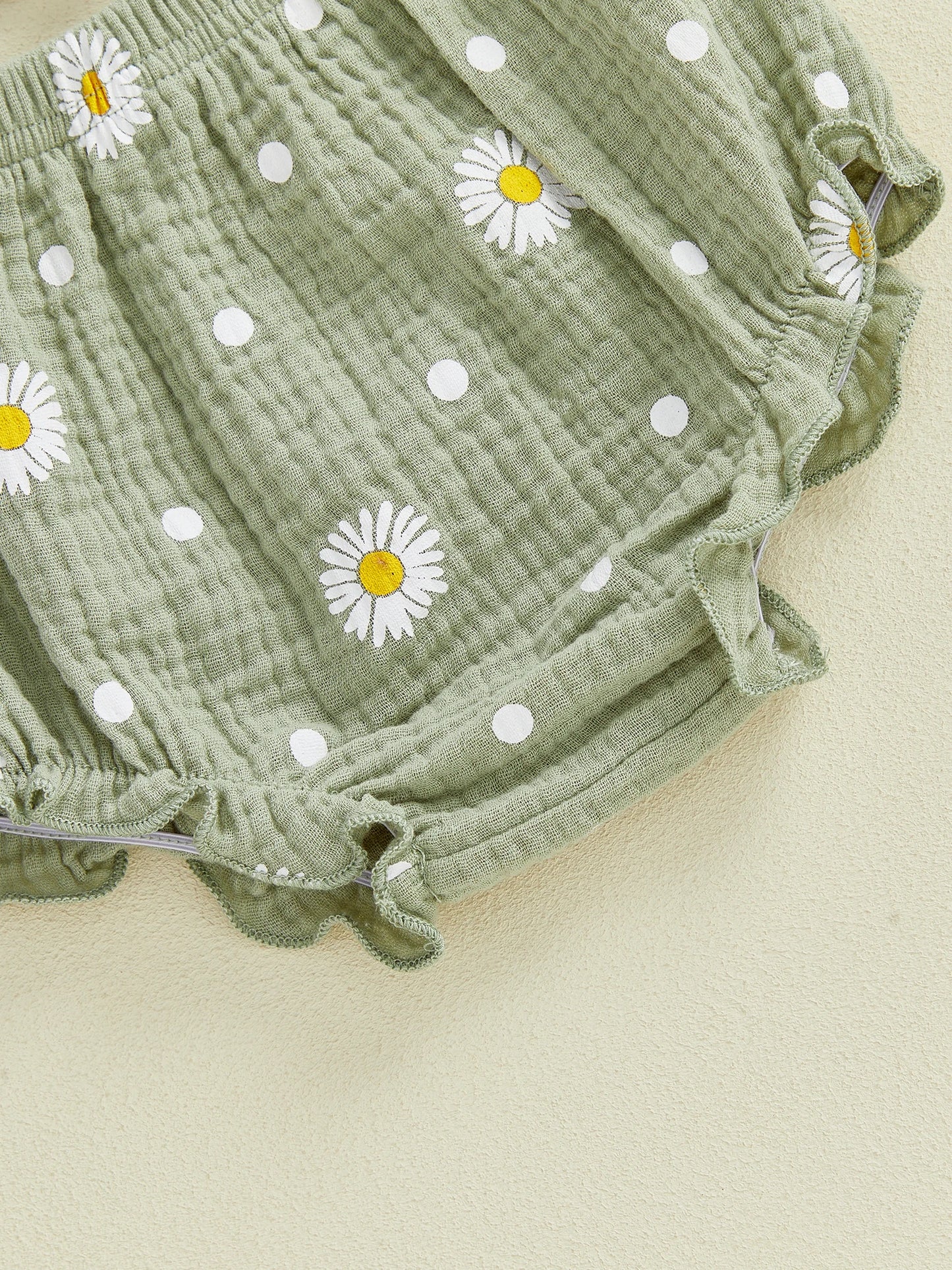 Baby Toddler Girls 2Pcs Summer Outfit Sleeveless Square Collar Daisy Print Ruffled Top and Bloomers Shorts 2 Piece Set