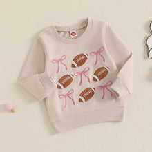 Load image into Gallery viewer, Toddler Kids Girls Bow Football Embroidered Crew Neck Long Sleeve Pullovers Fall Top
