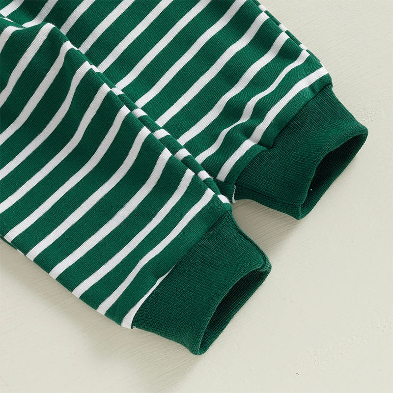 Baby Toddler Boys 2Pcs St. Patrick's Day Outfit Clover Embroidered Striped Long Sleeve Crewneck Top Joggers Pants Set