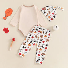 Load image into Gallery viewer, Baby Toddler Boys Girls 3Pcs My First Thanksgiving / Gobble Outfit Letter Turkey Print Long Sleeve Romper Long Pants Hat 3Pcs Clothes Set
