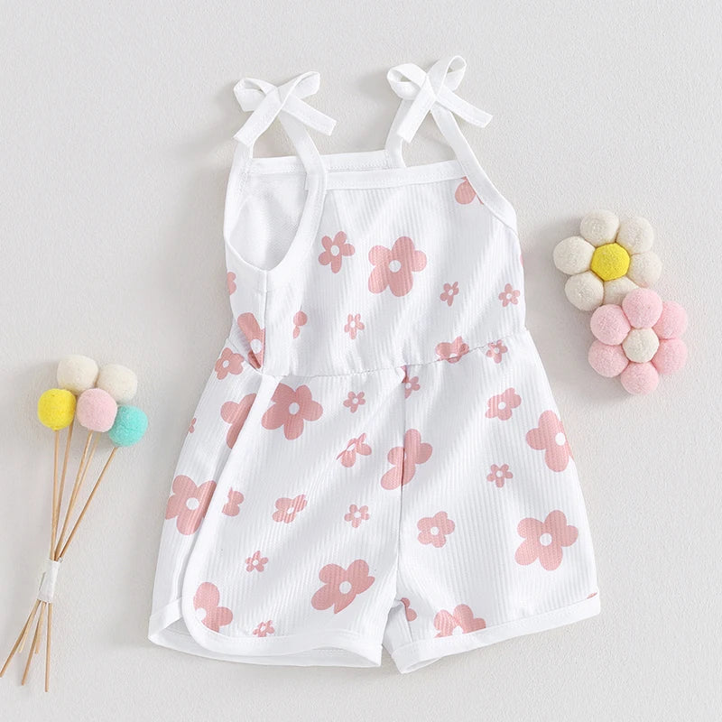 Toddler Baby Girl Romper Sleeveless Tank Top Flower Print Spaghetti Strap Jumpsuit Shorts Summer Clothes