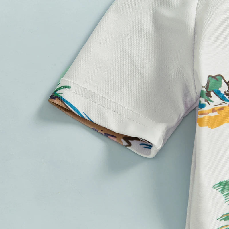 Baby Toddler Boys Rash Guard Swimwear Palm Tree Print Short Sleeve Mock Neck Zip Bathing Suit