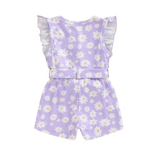 Load image into Gallery viewer, Baby Toddler Girls Summer Jumpsuit Ruffle Sleeveless Round Neck Floral Flower Print Belted Romper Shorts Playsuit
