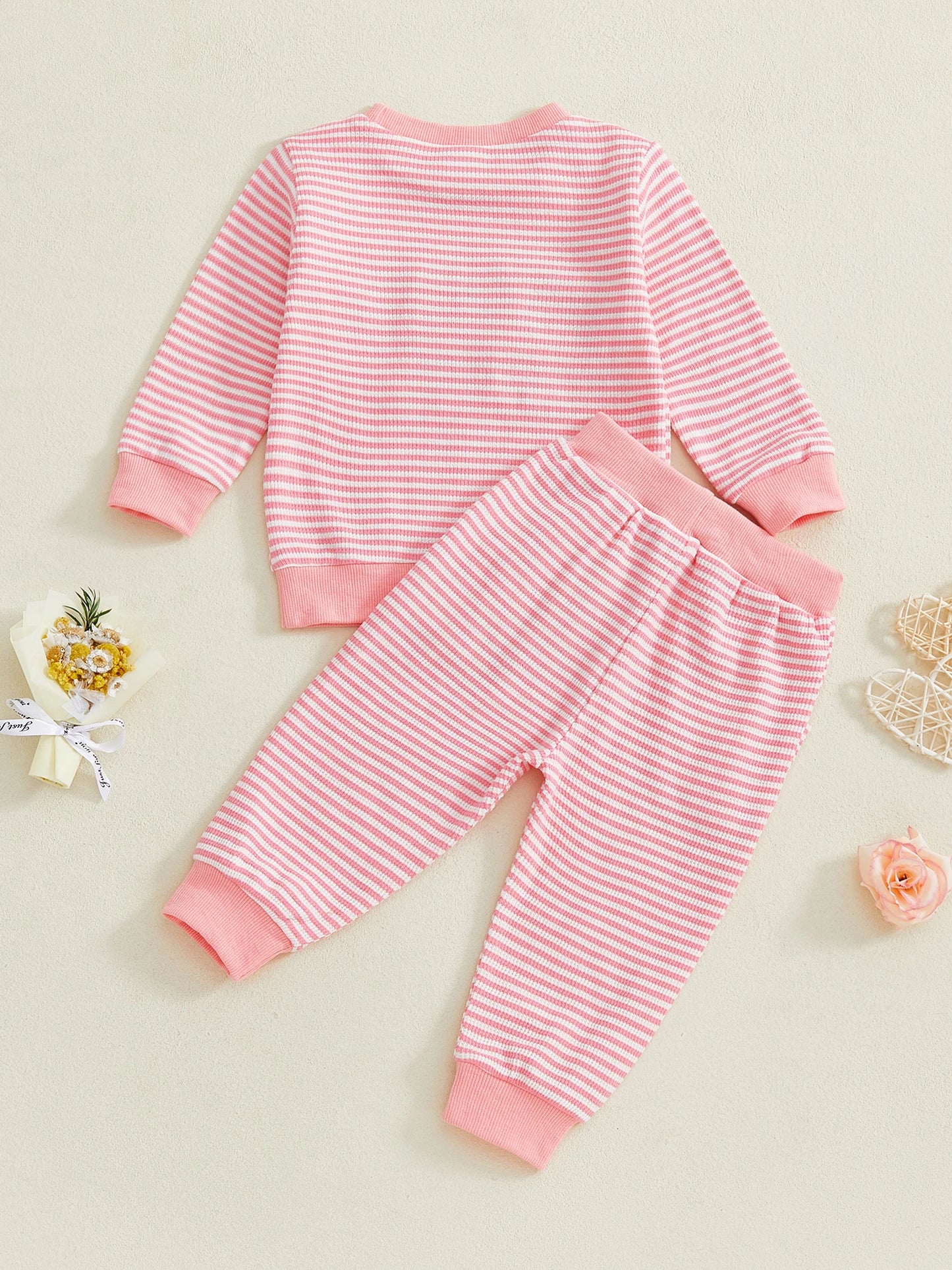 Baby Toddler Girl 2Pcs Daddy's Girl Fall Stripe Outfits Letter Embroidery Long Sleeve Round Neck Pullover Elastic Waist Pants 2Pcs Set