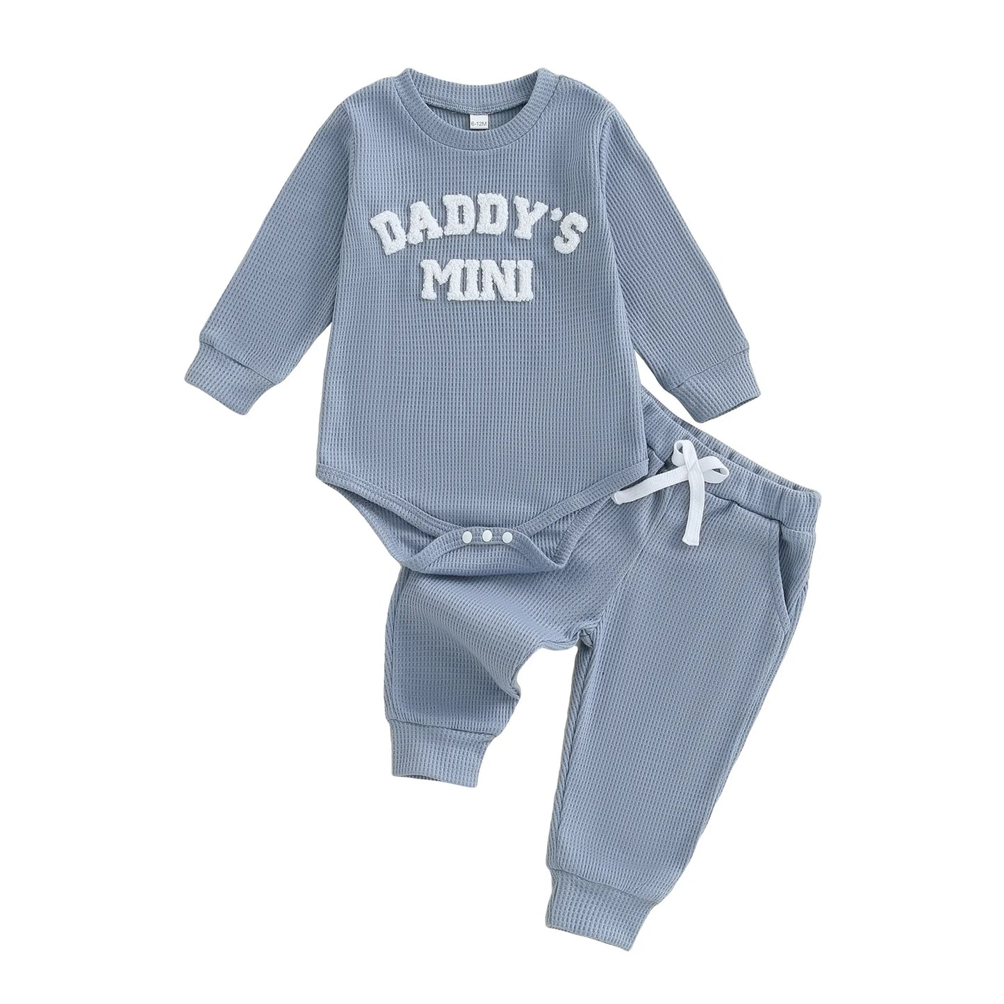 Baby Boy 2Pcs Daddy's Mini Fall Outfit Letter Embroidery Long Sleeve Romper Elastic Waist Jogger Pants 2Pcs Set