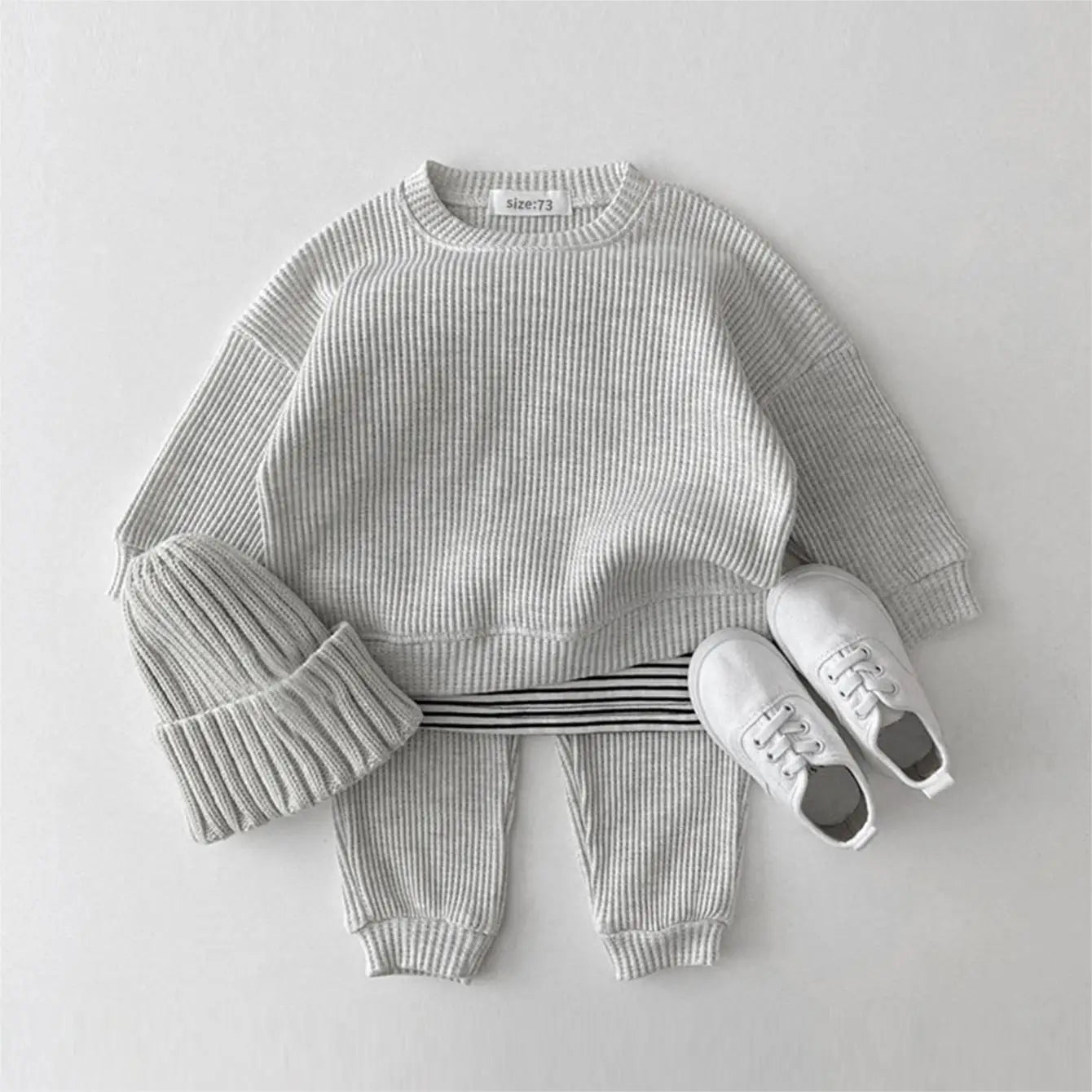 Baby Toddler Girls Boys 2Pcs Long Sleeve Waffle Crewneck Top + Pants Jogger Set Outfit