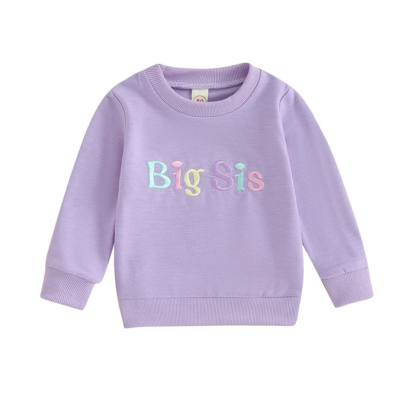 Toddler Baby Girls Clothes Sister Matching Outfits Letter Big Little Sis Embroidery Long Sleeve Bubble Romper or Long Sleeve Top