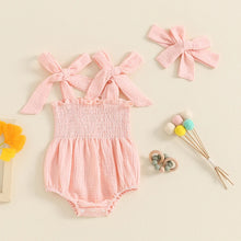 Load image into Gallery viewer, Baby Girl 2Pcs Summer Outfit Cute Sleeveless Tie Shoulder Strap Tank Romper with Headband Set
