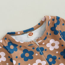 Load image into Gallery viewer, Baby Girl 2Pcs Fall Romper Outfits Long Sleeve Floral Print Zip Up Jumpsuit Headband Boy Set
