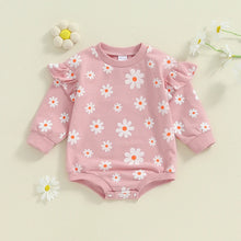 Load image into Gallery viewer, Baby Girl Bubble Romper Flower Daisy Print Round Neck Long Sleeve Jumpsuit
