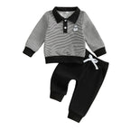 Baby Toddler Boys 2Pcs Halloween Outfit Ghost Embroidery Striped Long Sleeve Top with Pants Jogger Set