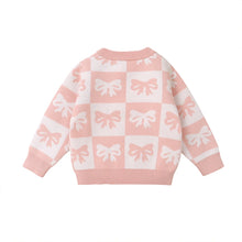 Load image into Gallery viewer, Baby Toddler Girls Sweater Bow Print Contrast Color Checkered Crew Neck Long Sleeve Baby Pullover Fall Top
