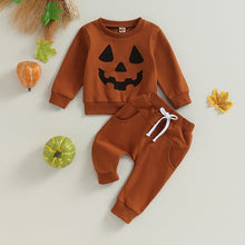 Load image into Gallery viewer, Baby Toddler Boys Girls 2Pcs Fall Outfits Pumpkin Face Print Top Long Pants Halloween Clothes Set
