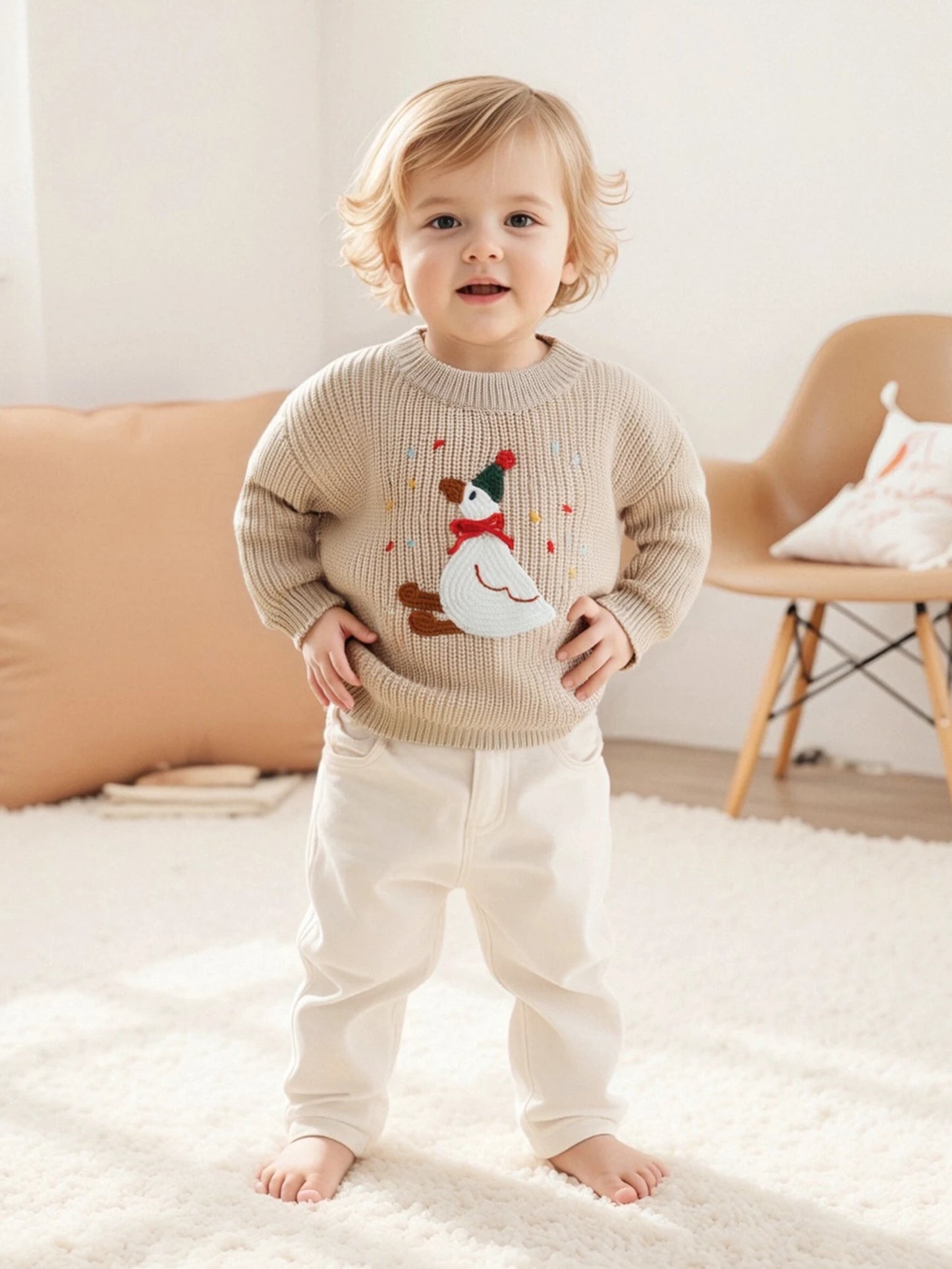 Baby Toddler Girls Boys Birthday Sweaters Long Sleeve Round Neck Silly Goose Party Hat Embroidery Pullover Fall Top