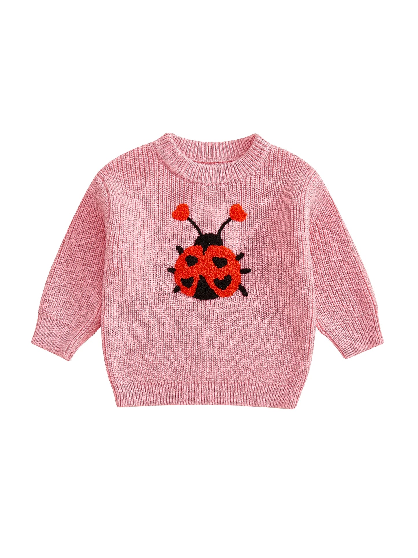 Baby Toddler Girls Autumn Knit Sweater Long Sleeve O Neck Ladybug Embroidery Pullover Knitwear Top