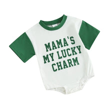 Load image into Gallery viewer, Baby Girl Boy St. Patrick&#39;s Day Clothes Mama&#39;s My Lucky Charm Letter Print Romper Short Sleeve Bodysuit
